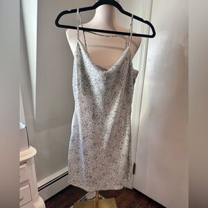Very J Blue and White speckled Spaghetti Strap Mini Dress-Size Small